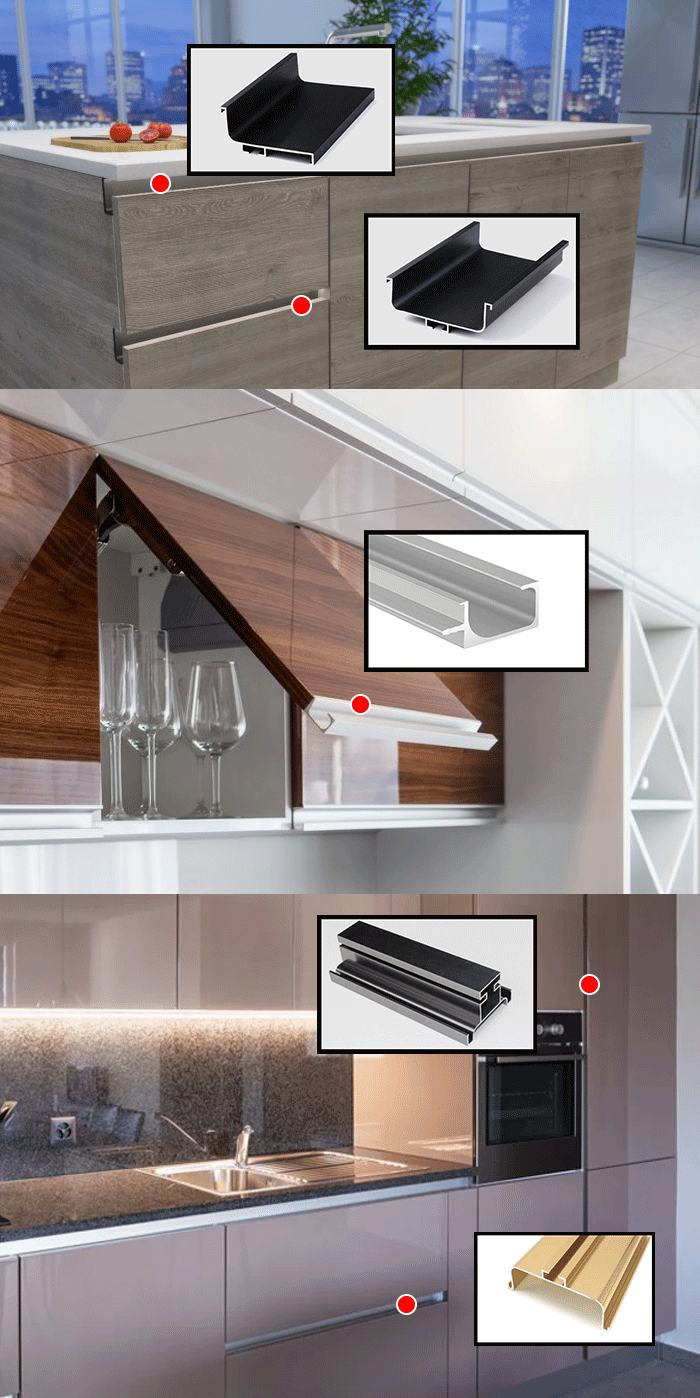 Aluminum C Shape Profile Pull Handles for Wardrobe Kitchen